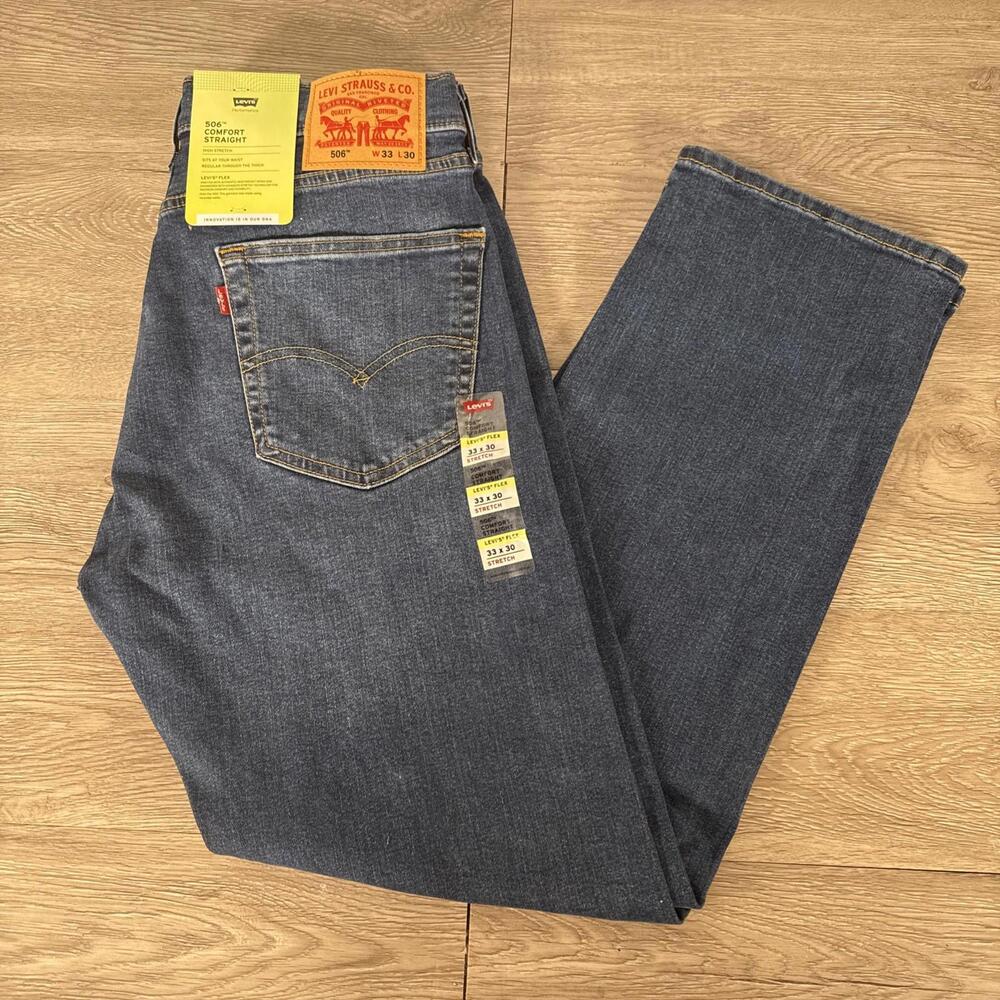 LEVI JEANS 506 Size 33 x 30 Comfort Straight At Waist High Stretch Flex
